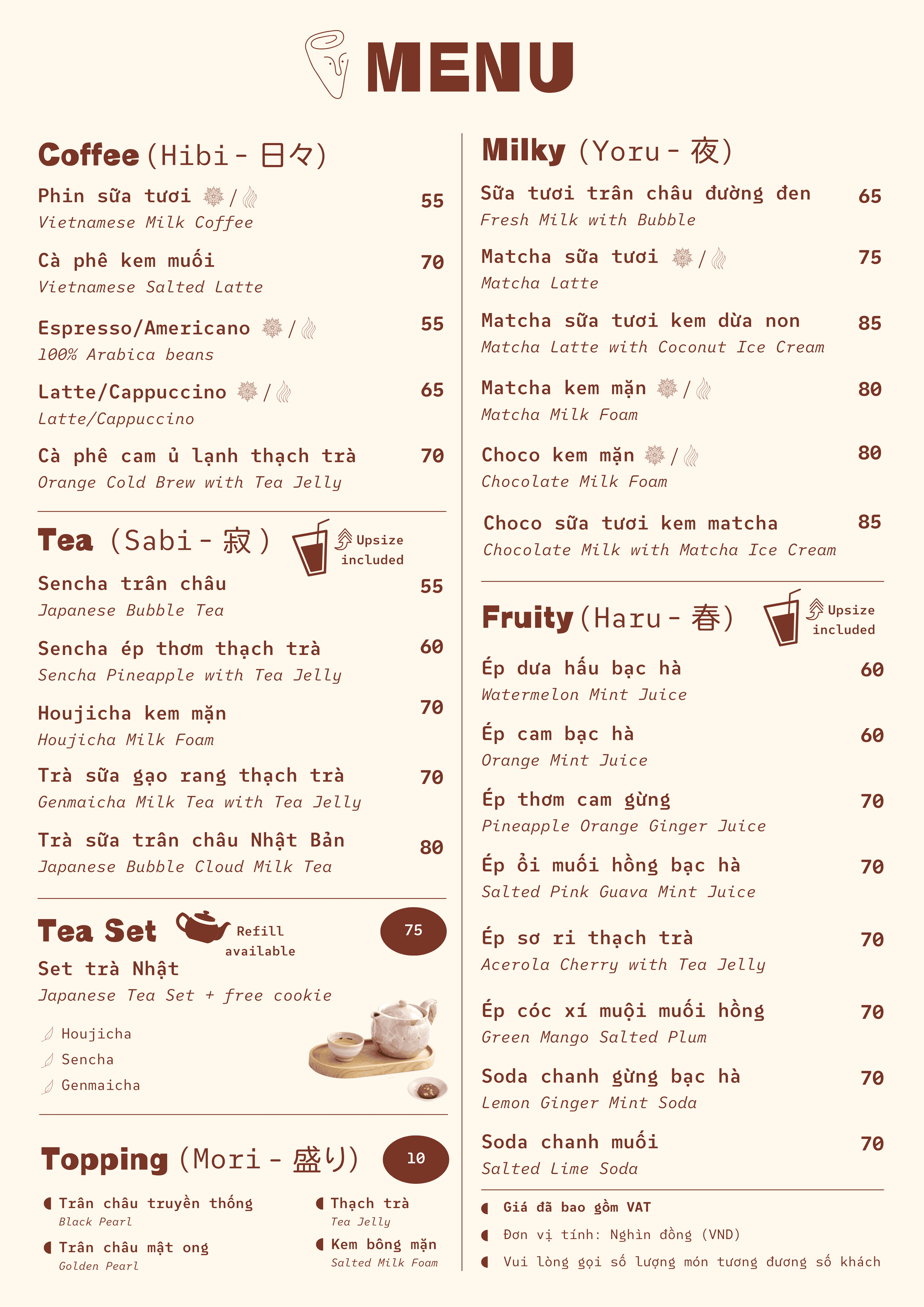 Thực đơn đồ uống Chidori Crepe