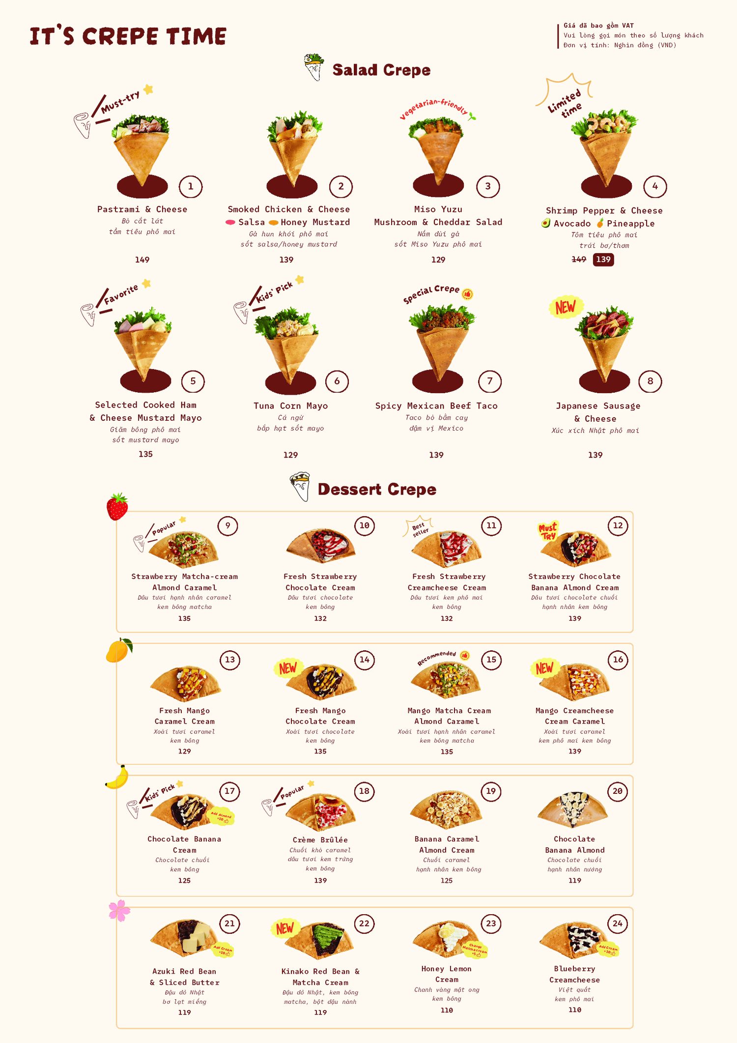 Chidori Crepe menu page 1